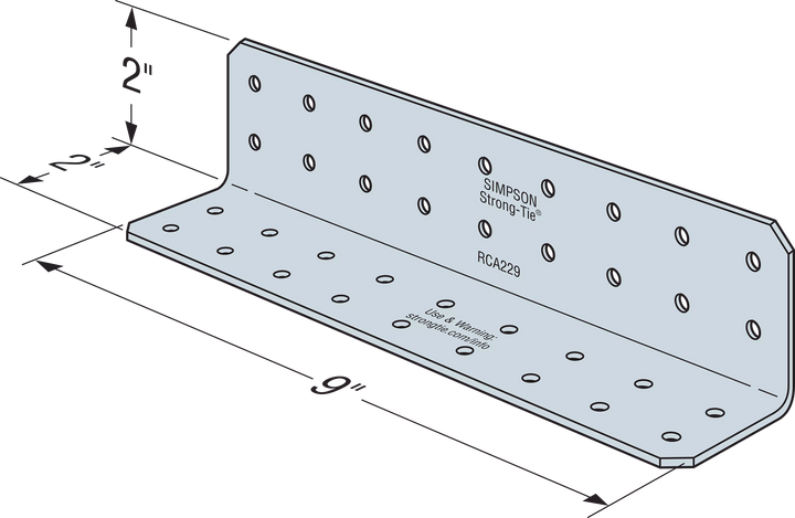 Simpson RCA229/54-R50 RCA 2 in. x 2 in. x 9 in. 16-Gauge Galvanized Rigid Connector Angle 50-Qty