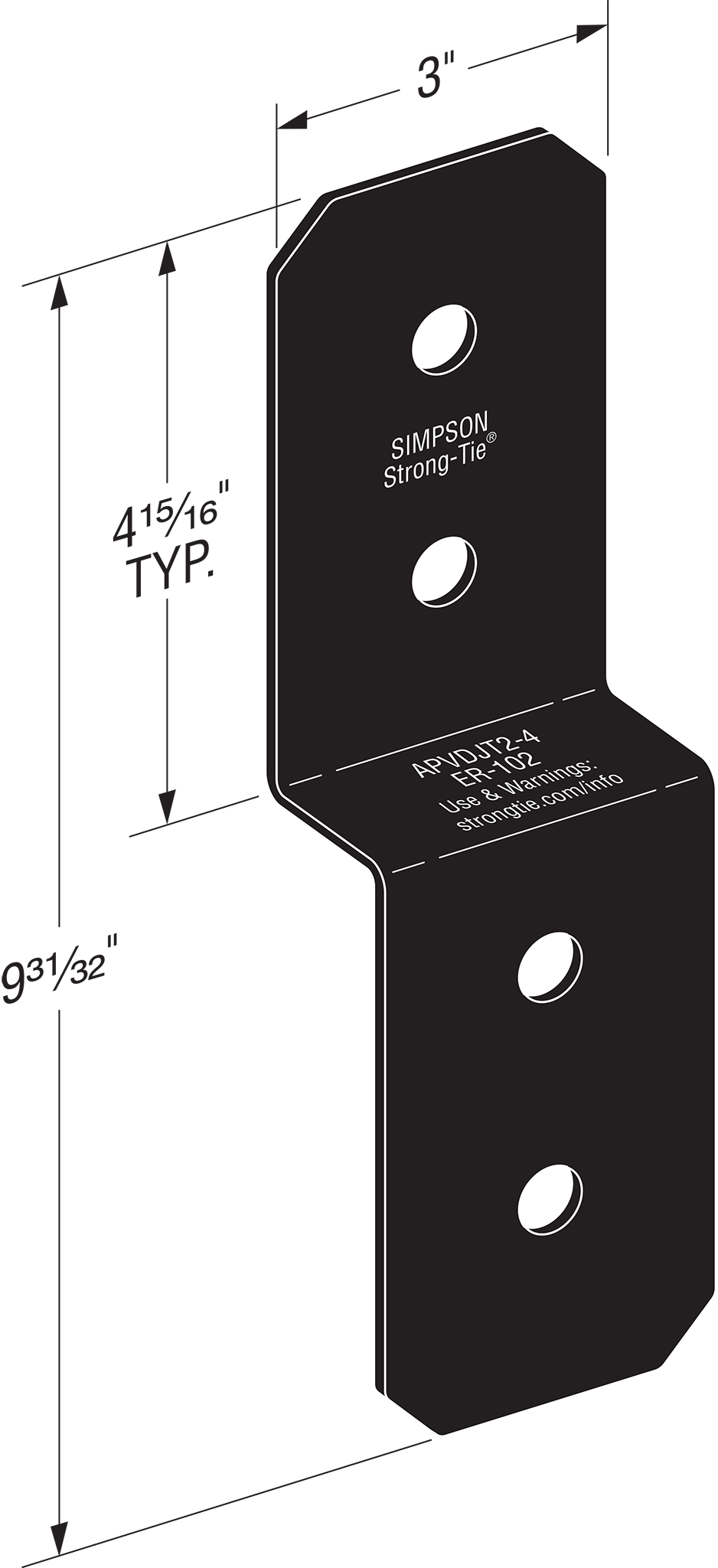 Simpson APVDJT2-4 Outdoor Accents Avant Collection 3 in. ZMAX, Black Powder-Coated Deck Joist Tie for 2x