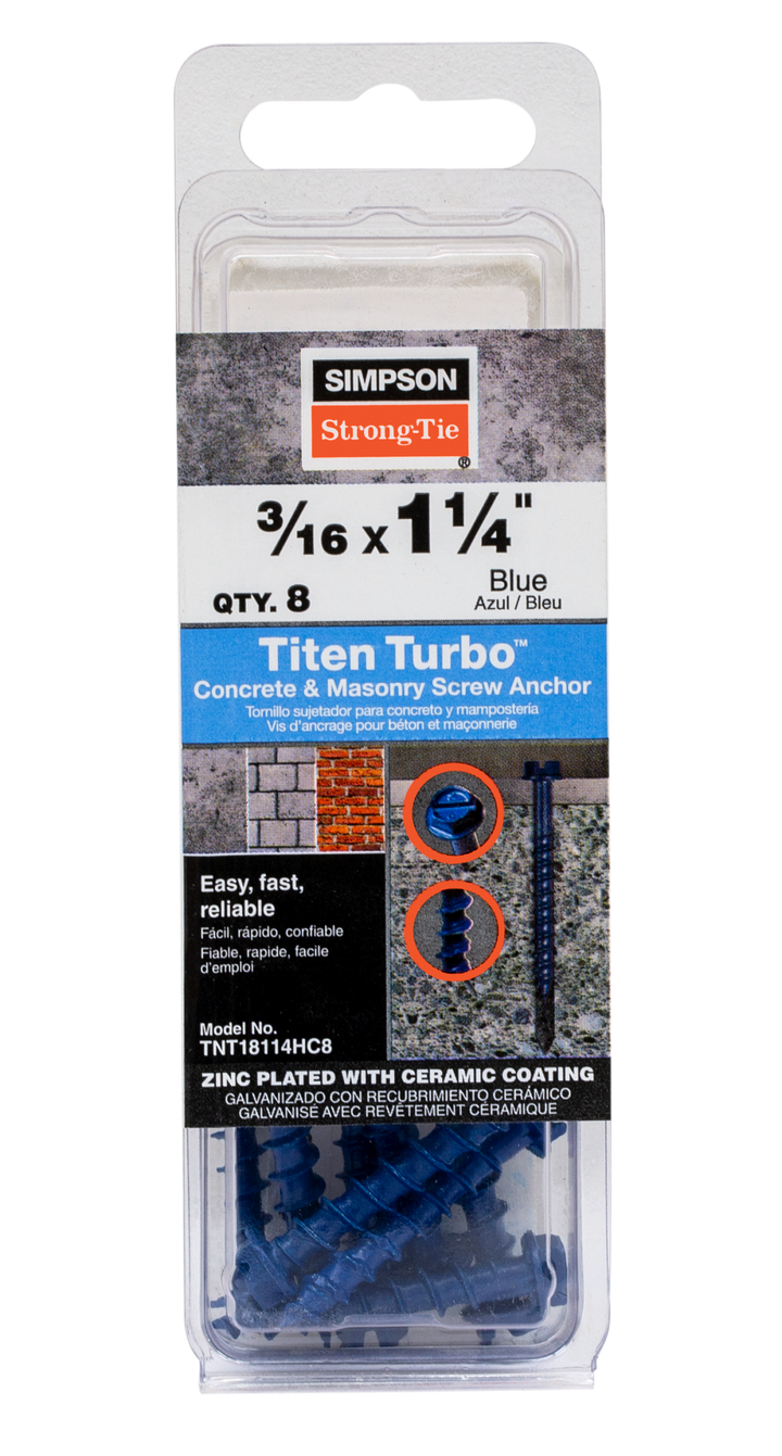 Simpson TNT18114H Titen Turbo — 3/16 in. x 1-1/4 in. Hex-Head Concrete and Masonry Screw, Blue 100-Qty