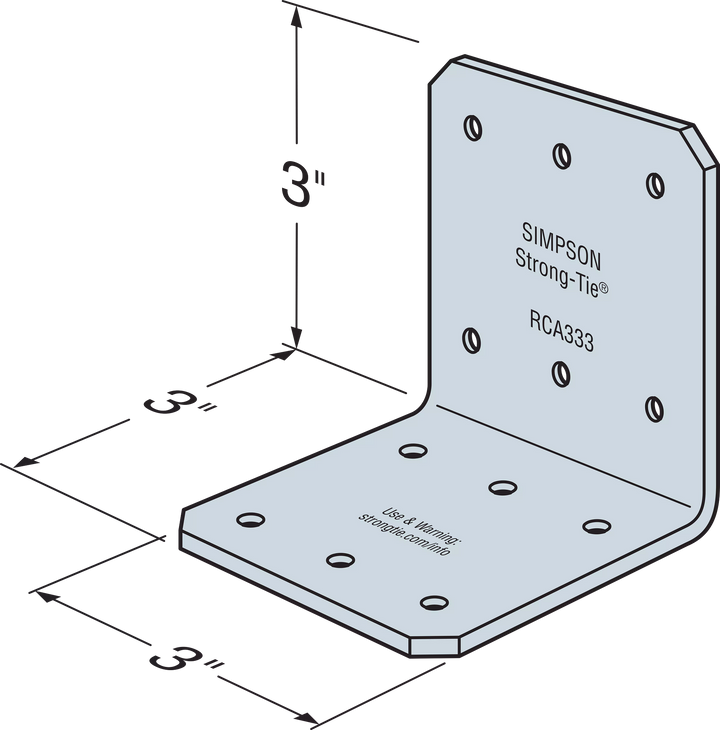 Simpson RCA333/54-R100 RCA 3 in. x 3 in. x 3 in. 16-Gauge Galvanized Rigid Connector Angle 100-Qty