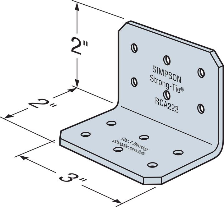 Simpson RCA223/68-R125 RCA 2 in. x 2 in. x 3 in. 14-Gauge Galvanized Rigid Connector Angle 125-Qty