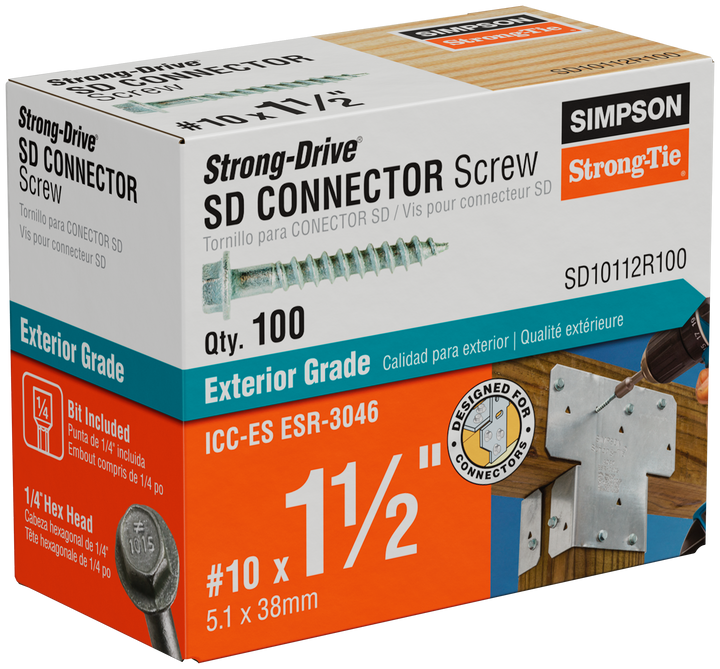 Simpson SD10112R100 Strong-Drive SD CONNECTOR Screw — #10 x 1-1/2 in. 1/4-Hex Drive, Mech. Galv. 100-Qty