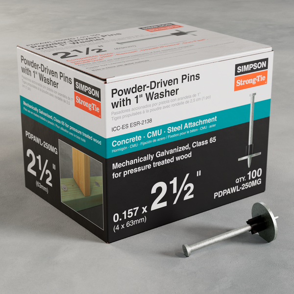 Simpson PDPAWL-250MG PDPAWL .157 in. x 2-1/2 in. Mechanically Galvanized Powder-Actuated Pin w/ 1 in. Washer 100-Qty