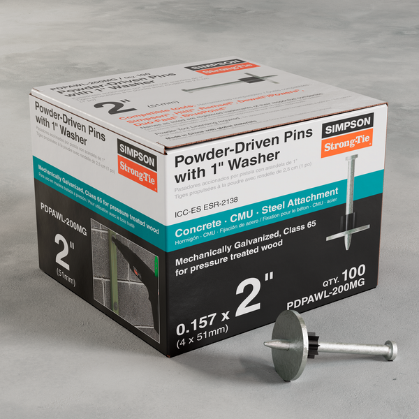 Simpson PDPAWL-200MG PDPAWL .157 in. x 2 in. Mechanically Galvanized Powder-Actuated Pin w/ 1 in. Washer 100-Qty