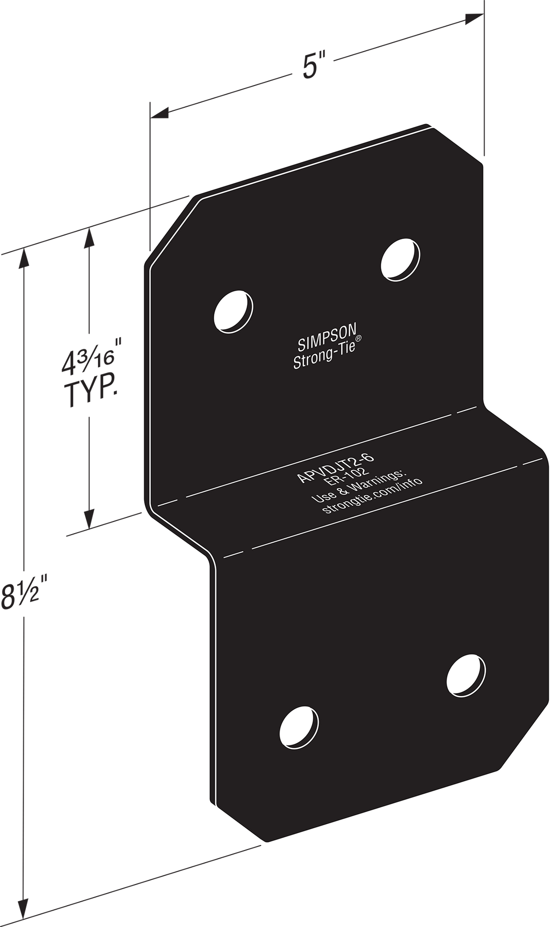 Simpson APVDJT2-6 Outdoor Accents Avant Collection 5 in. ZMAX, Black Powder-Coated Deck Joist Tie for 2x