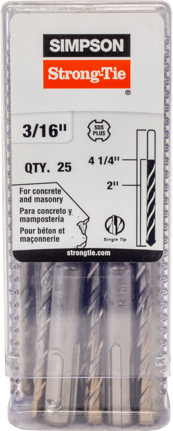 Simpson MDPL01804-R25 3/16 in. x 4-1/4 in. SDS-plus Shank Drill Bit 25-Qty