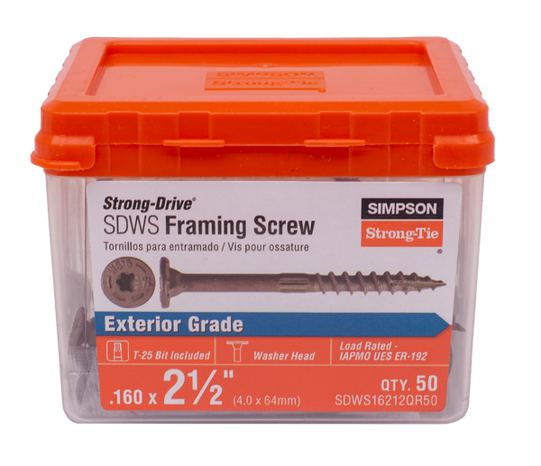 Simpson SDWS16212QR50 Strong-Drive SDWS FRAMING Screw — 0.160 in. x 2-1/2 in. T25, Quik Guard, Tan 50-Qty