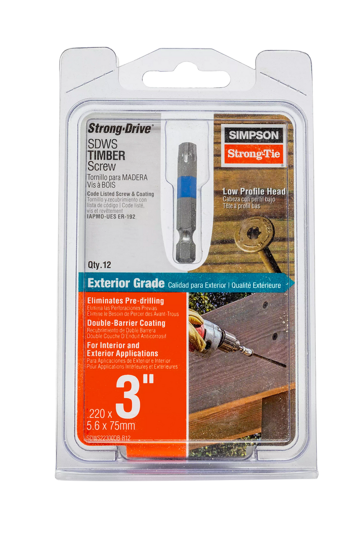 Simpson SDWS22300DB-R12 Strong-Drive SDWS TIMBER Screw Exterior Grade — 0.220 in. x 3 in. T40, Tan 12-Qty