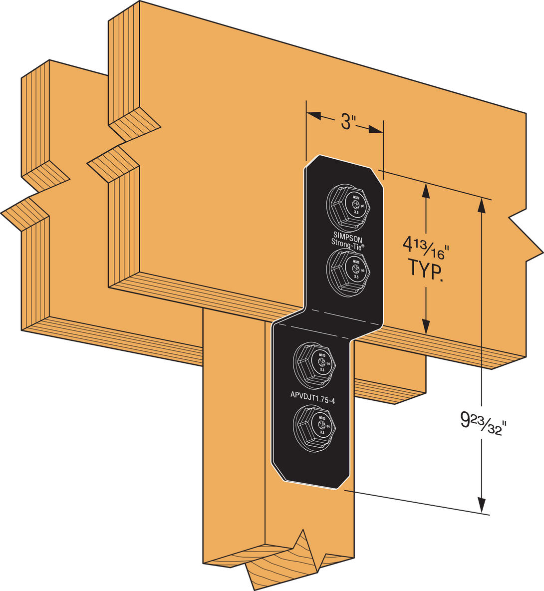 Simpson APVDJT1.75-4 Outdoor Accents Avant Collection 3 in. ZMAX, Black Powder-Coated Deck Joist Tie for 1-3/4 in. Wood