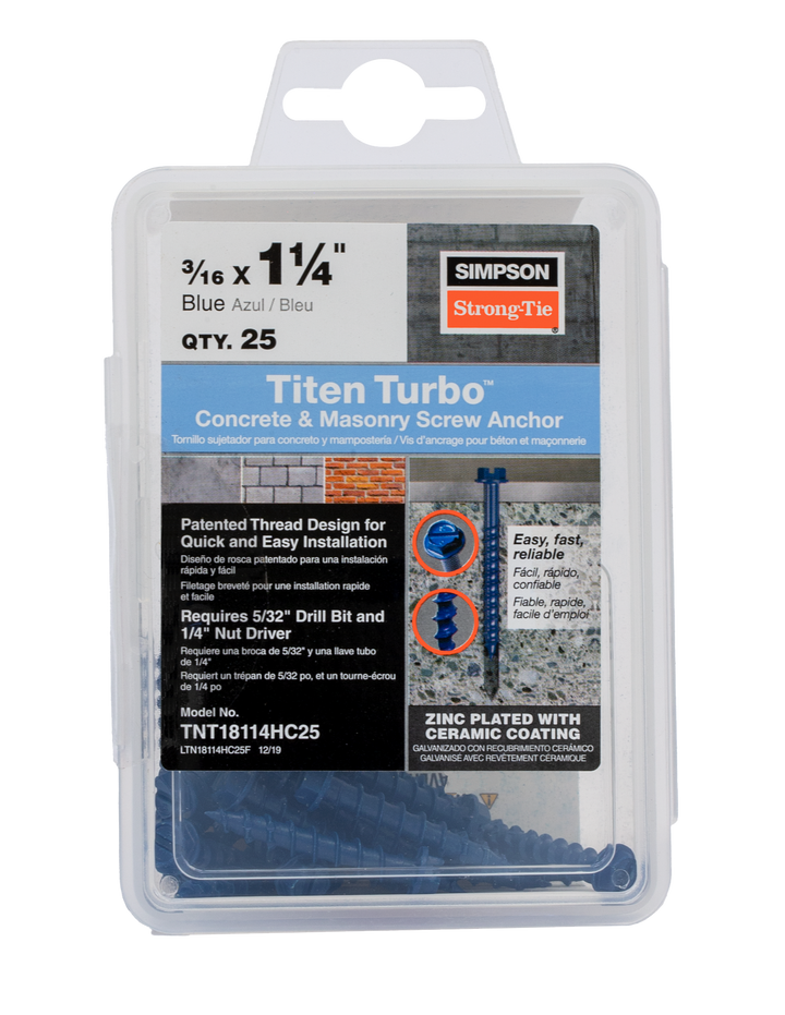 Simpson TNT18114H Titen Turbo — 3/16 in. x 1-1/4 in. Hex-Head Concrete and Masonry Screw, Blue 100-Qty