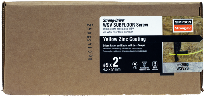 Simpson WSV2S Strong-Drive WSV SUBFLOOR Screw Collated — #9 x 2 in. T25, Yellow Zinc 2000-Qty