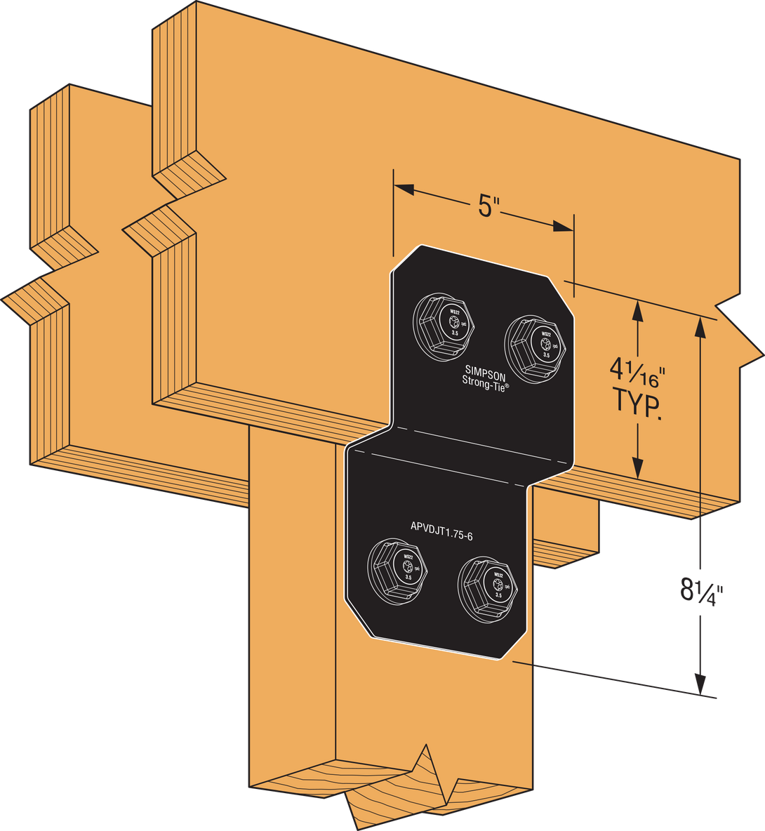 Simpson APVDJT1.75-6 Outdoor Accents Avant Collection 5 in. ZMAX, Black Powder-Coated Deck Joist Tie for 1-3/4 in. Wood