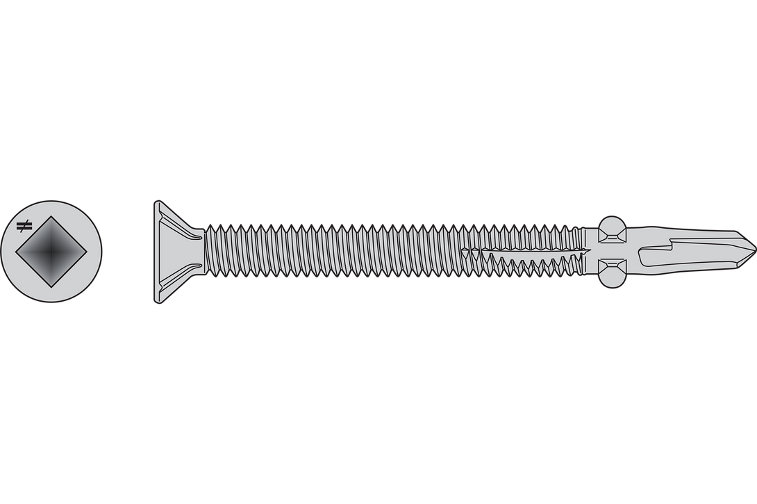 Simpson F12C250FDB Self-Drilling Flat-Head Screw with Wings — #12 x 2-1/2 in. #3 Square Type 410 1800-Qty