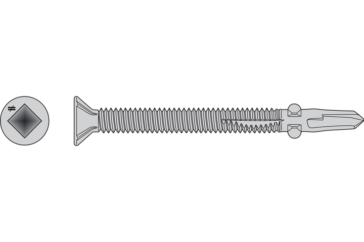 Simpson F12C250FDB Self-Drilling Flat-Head Screw with Wings — #12 x 2-1/2 in. #3 Square Type 410 1800-Qty