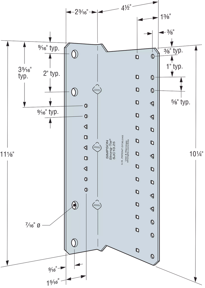 Simpson SJC10.25-R15 SJC 2 in. x 4-1/2 in. x 10-1/4 in. 14-Gauge Galvanized Steel-Joist Connector 15-Qty