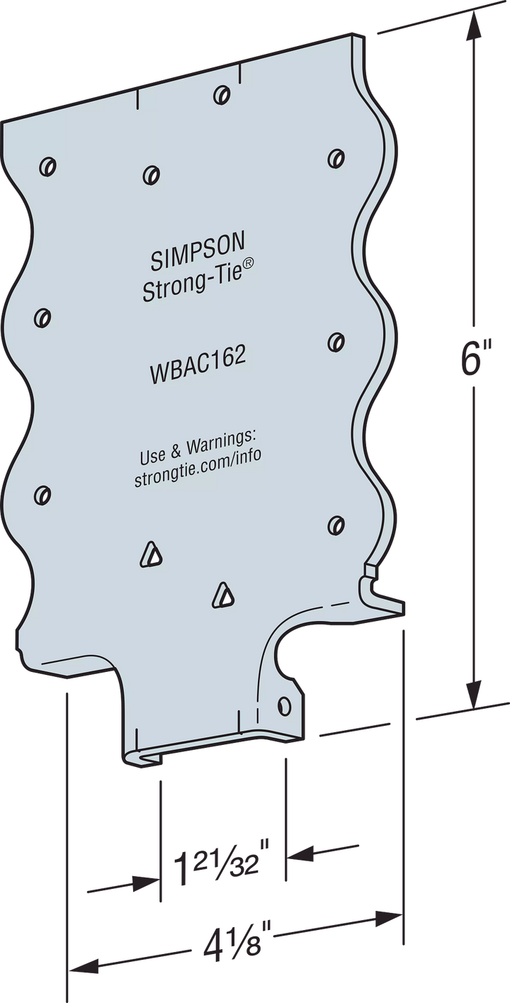 Simpson WBAC162-R50 WBAC Wood Backing Steel Connector for 1-1/4 in. to 1-5/8 in. Flange 50-Qty