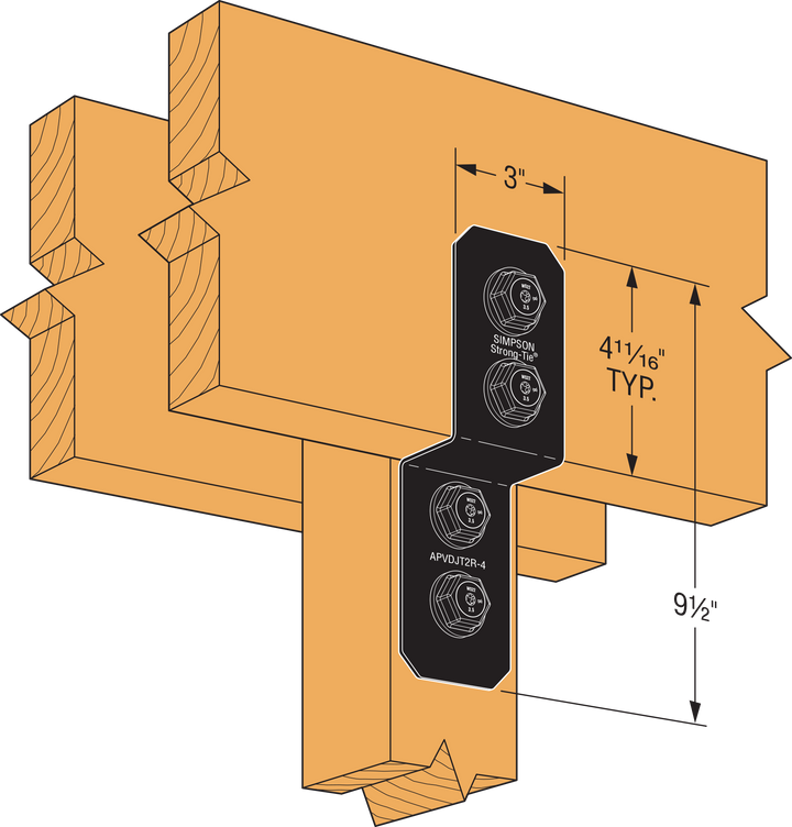 Simpson APVDJT2R-4 Outdoor Accents Avant Collection 3 in. ZMAX, Black Powder-Coated Deck Joist Tie for Rough 2x