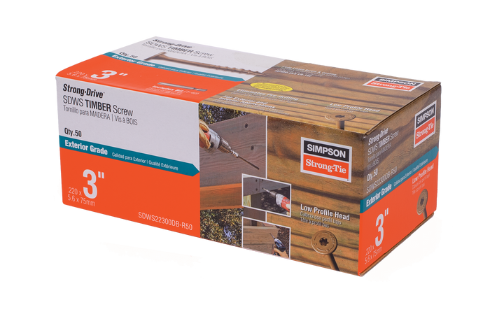 Simpson SDWS22300DB-R50 Strong-Drive SDWS TIMBER Screw Exterior Grade — 0.220 in. x 3 in. T40, Tan 50-Qty