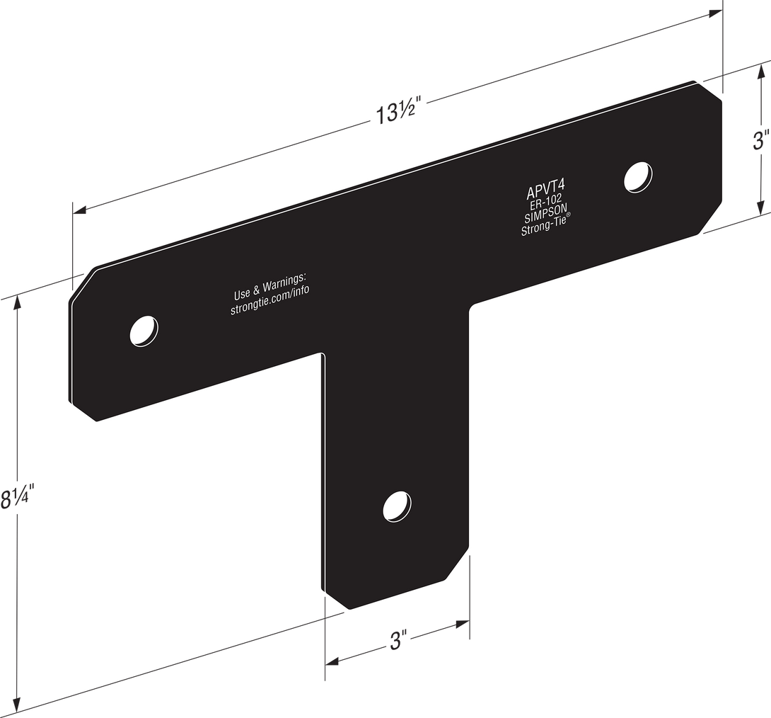 Simpson APVT4 Outdoor Accents Avant Collection ZMAX, Black Powder-Coated T Strap for 4x4