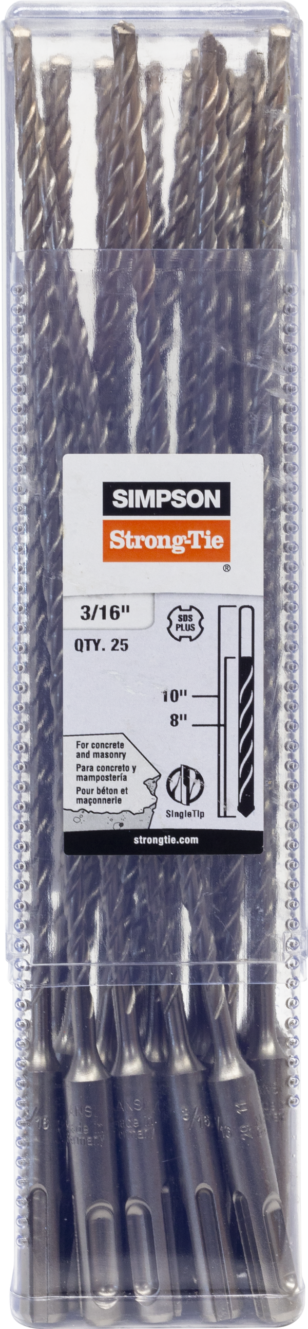 Simpson MDPL01810-R25 3/16 in. x 10 in. SDS-plus Shank Drill Bit 25-Qty