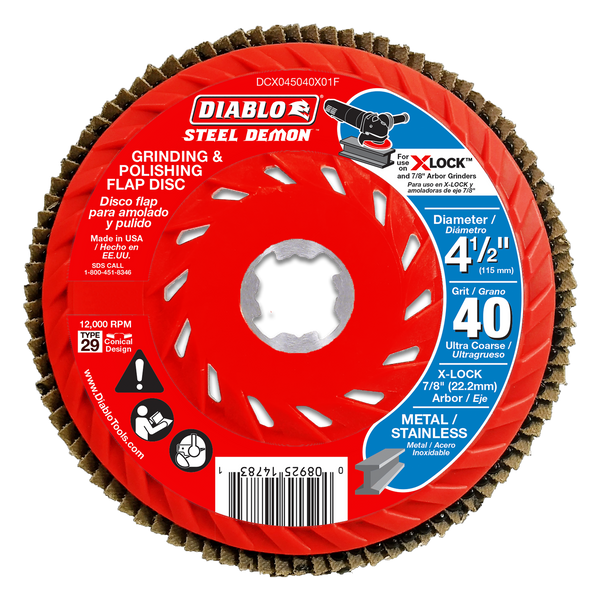 Diablo DCX045040X03F 4-1/2" 40-Grit X-LOCK Steel Demon™ Flap Discs for Metal (3-Pack)