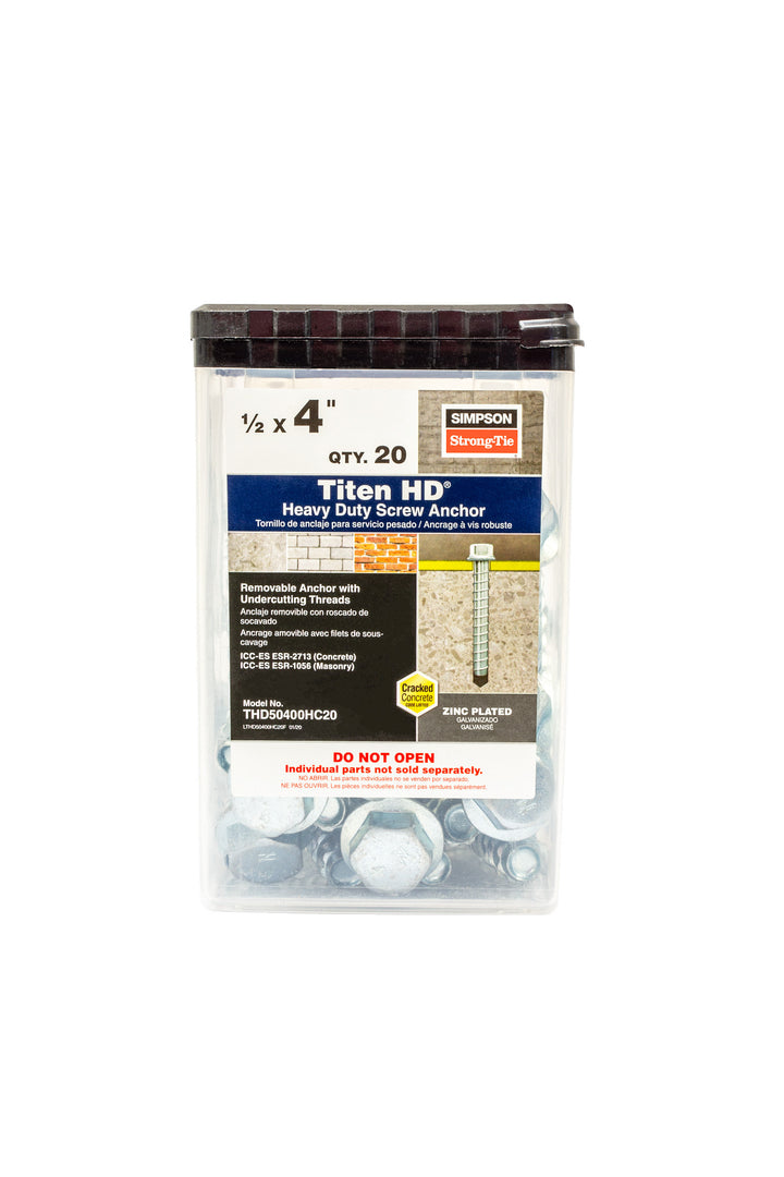 Simpson THD50400HC20 Titen HD 1/2 in. x 4 in. Heavy-Duty Screw Anchor 20-Qty