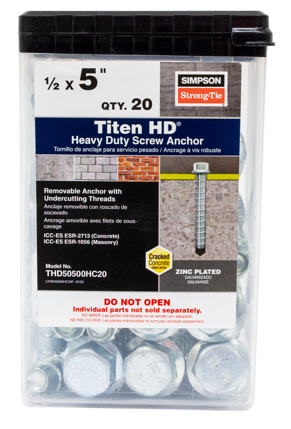 Simpson THD50500HC20 Titen HD 1/2 in. x 5 in. Heavy-Duty Screw Anchor 20-Qty