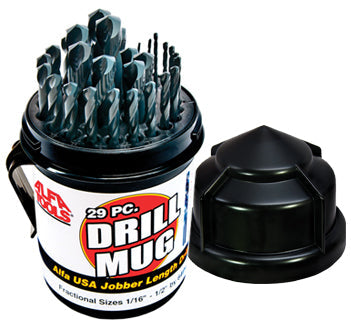 ALFA Tools S150190BDM 29PC HSS USA SPLIT POINT BRIGHT DRILL MUG SET 1/pack