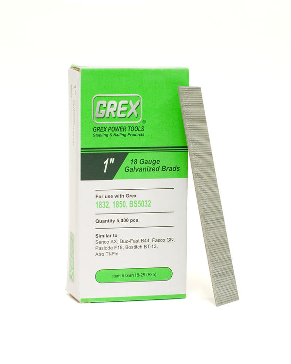 Grex GBN18-25 (F25) 1 In. 18 Ga. Brad Nails, Galvanized, 5M