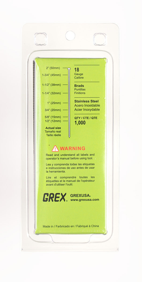 Grex GSB18-50 18-Gauge 2 in. Stainless Steel Brad Nails, 1,000/Box