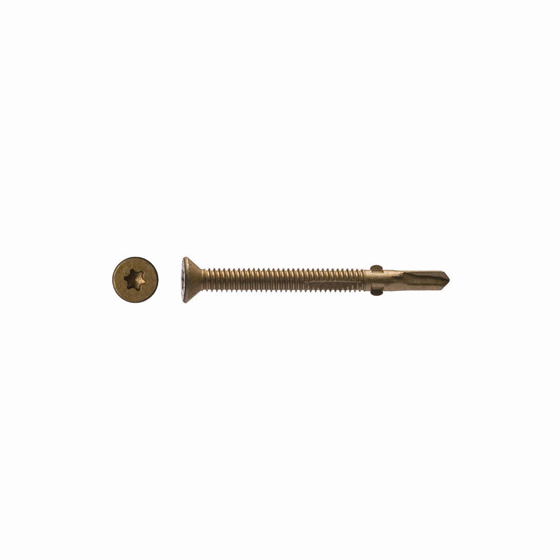 Big Timber 5FHD14314 #14x3-1/4 Star Drive Flat Head Bronze Finish Steel Self-Drilling Screws with Reamer Wings, 150/Box