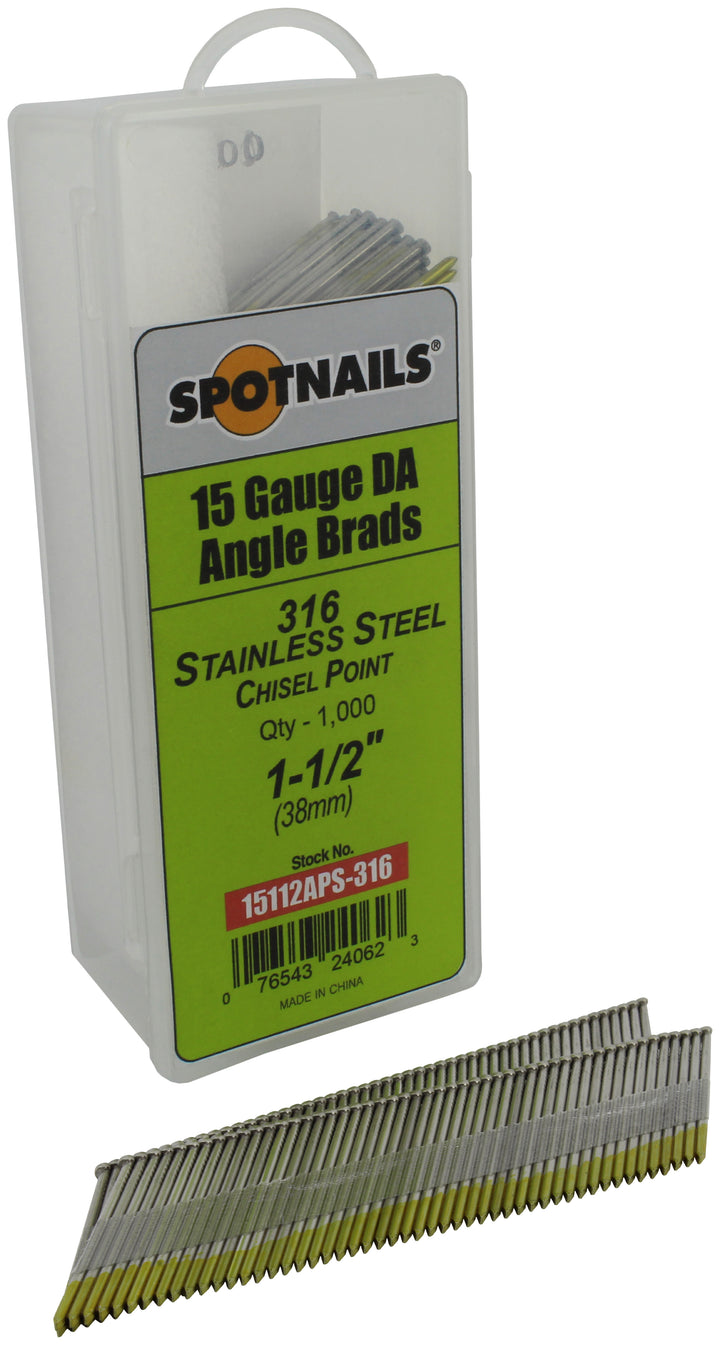 Spotnails 15112APS-316 1-1/2 in. 316 Stainless Steel 15 Gauge DA Angle Brads, 1,000/Box