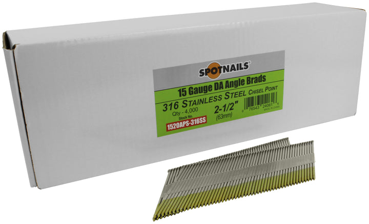 Spotnails 1520APS-316 2-1/2 in. 316 Stainless Steel 15 Gauge DA Angle Brads, 4,000/Box