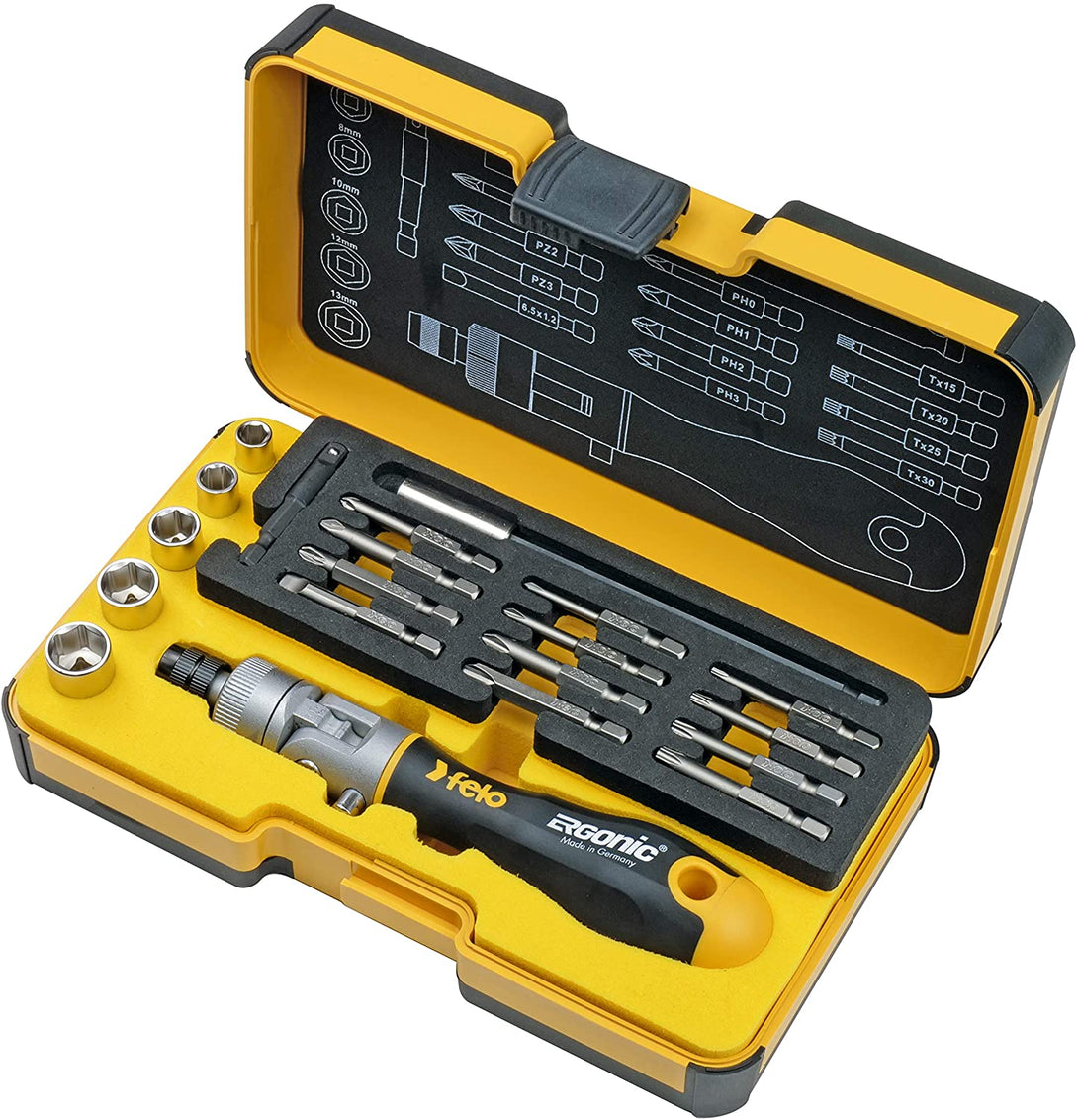 Felo 0715764515 1/4 in. Drive Ergonic K Box Ratchet Set, 20 Piece Set