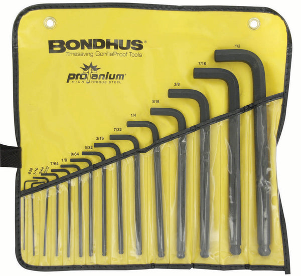 Bondhus 10935 ProGuard Finish Standard Ball End Long Arm L-Wrench Hex Key, 15 Piece Set