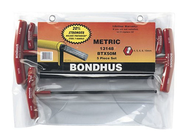 Bondhus 13148 ProGuard Finish Standard Ball End Long Arm T-Handle Hex Key, 5 Piece Set