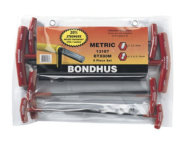 Bondhus 13187 Set of 8 Balldriver & Hex T-handles, sizes 2-10mm