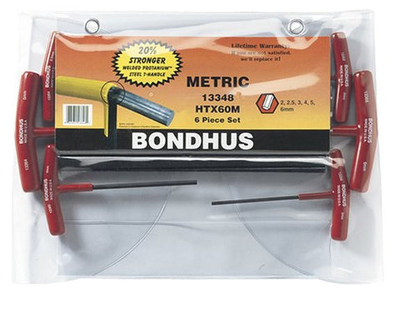 Bondhus 13348 Metric Hex End T-Handle Hex Key, 6 Piece Set