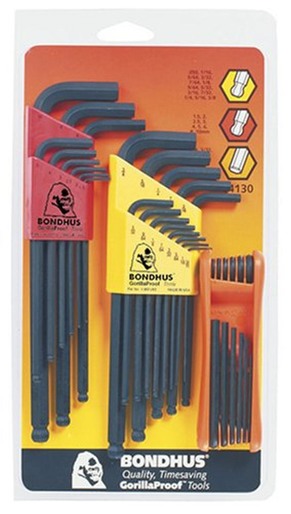 Bondhus 14130 ProGuard Finish Standard/Metric Ball End and Hex End L-Wrench, 34 Piece Set
