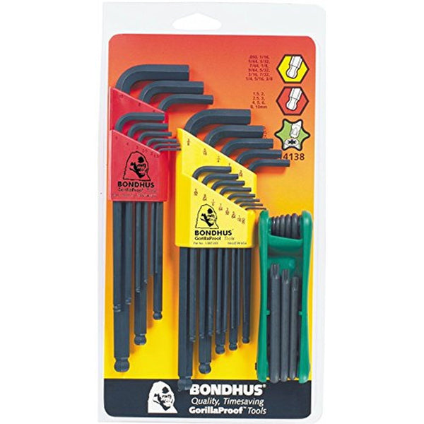 Bondhus 14138 ProGuard Finish Ball End and Torx Tip L-Wrench Hex Key, 30 Piece Set