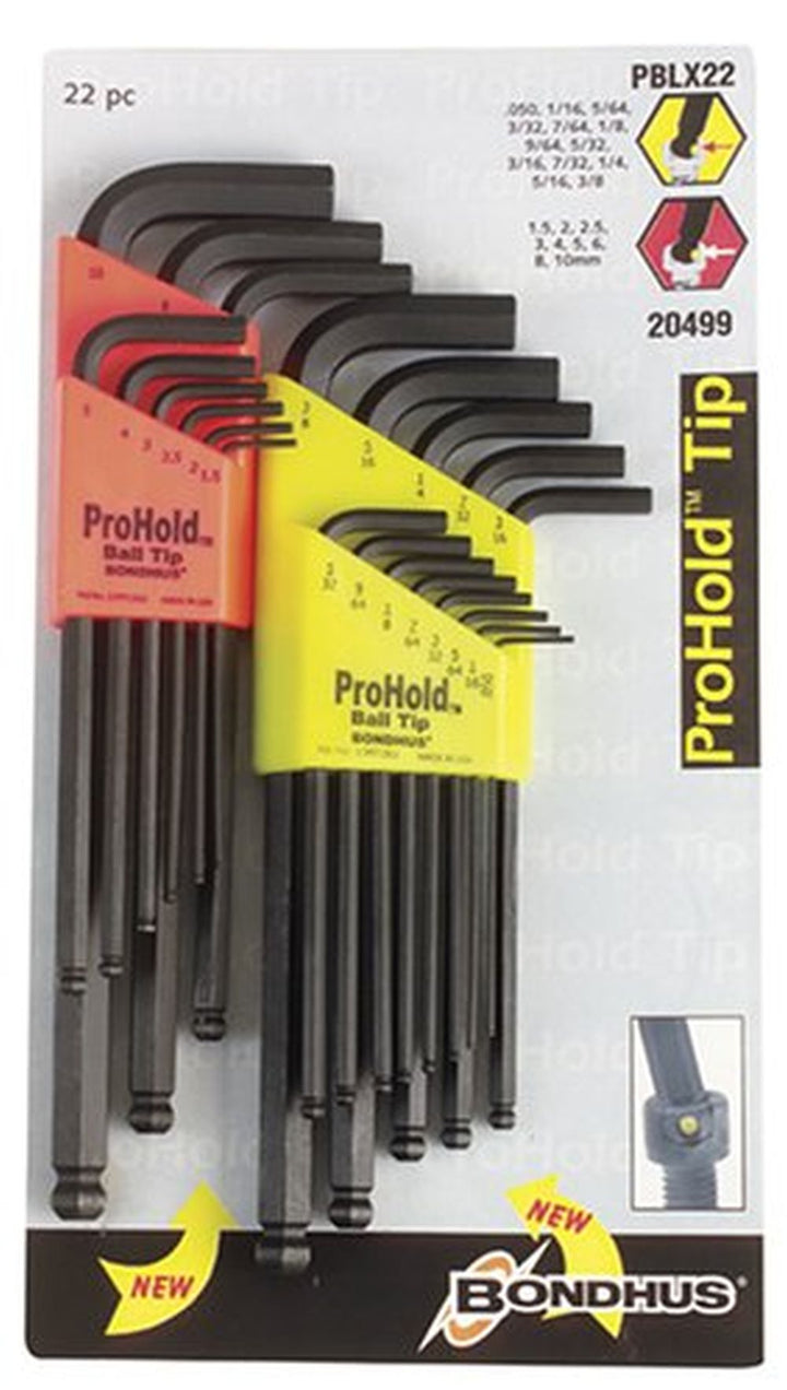 Bondhus 20499 Ball End L-Wrench Hex Key, 22 Piece Set