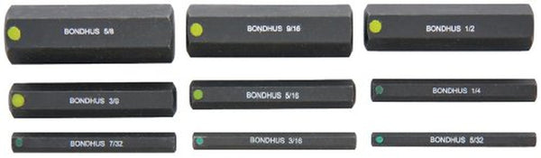 Bondhus 33299 Standard Hex End 2 in. L Socket Bits Set with ProGuard Finish, 9 Piece Set
