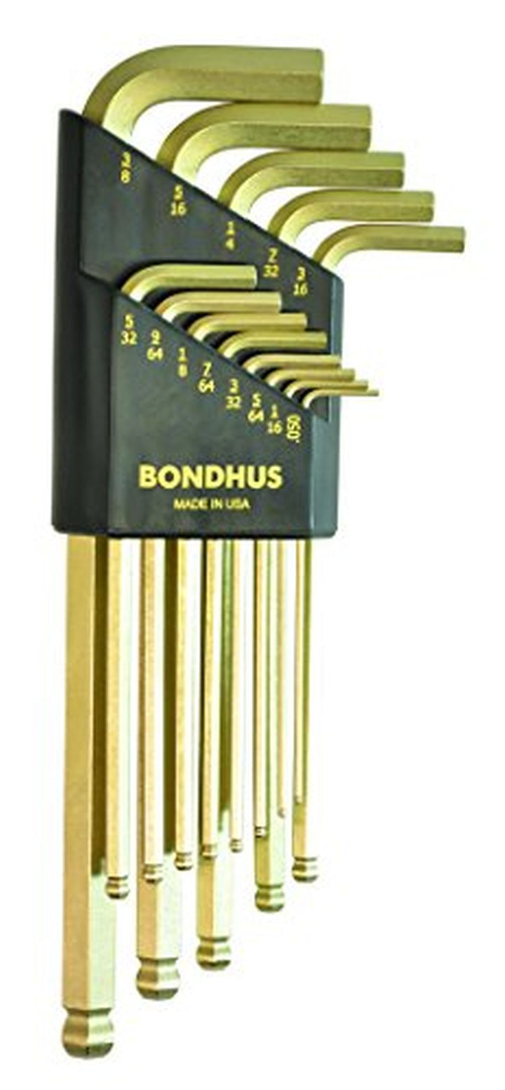 Bondhus 37937 GoldGuard Finish Standard Ball End Long Arm L-Wrench Hex Key, 13 Piece Set