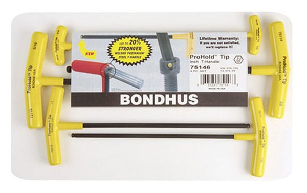 Bondhus 75146 ProGuard Finish Standard Balldriver T-Handle Hex Key, 6 Piece Set