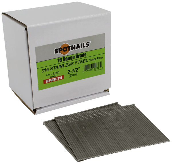 Spotnails 16240SS-316 2-1/2 in. 316 Stainless Steel 16 Gauge Brads, 2,500/Box