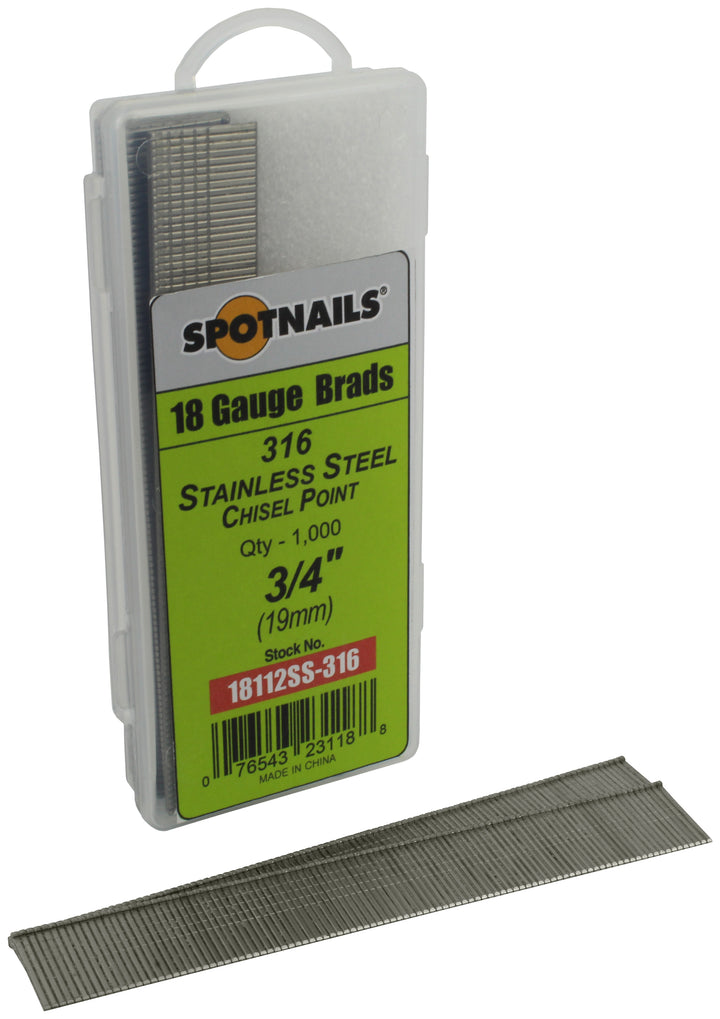 Spotnails 18112SS-316 3/4 in. 316 Stainless Steel 18 Gauge AX Style Brads, 1,000/Box