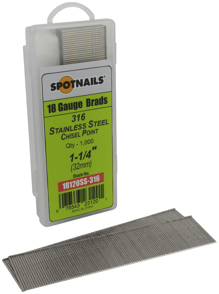 Spotnails 18120SS-316 1-1/4 in. 316 Stainless Steel 18 Gauge AX Style Brads, 1,000/Box