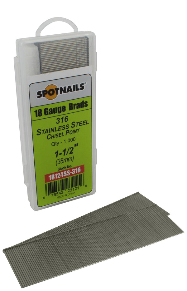 Spotnails 18124SS-316 1-1/2 in. 316 Stainless Steel 18 Gauge AX Style Brads, 1,000/Box