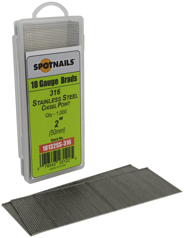 Spotnails 18132SS-316 2 in. 316 Stainless Steel 18 Gauge AX Style Brads, 1,000/Box