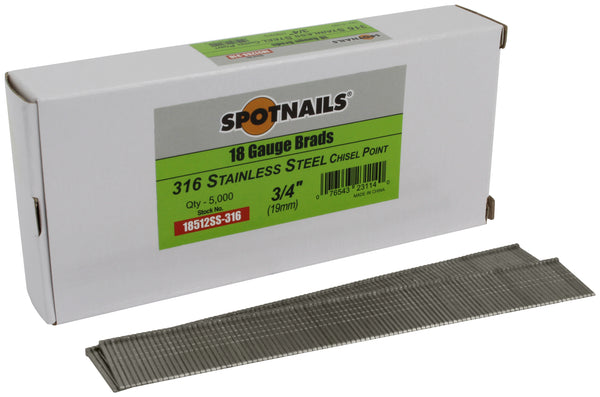 Spotnails 18512SS-316 3/4 in. 316 Stainless Steel 18 Gauge AX Style Brads, 5,000/Box